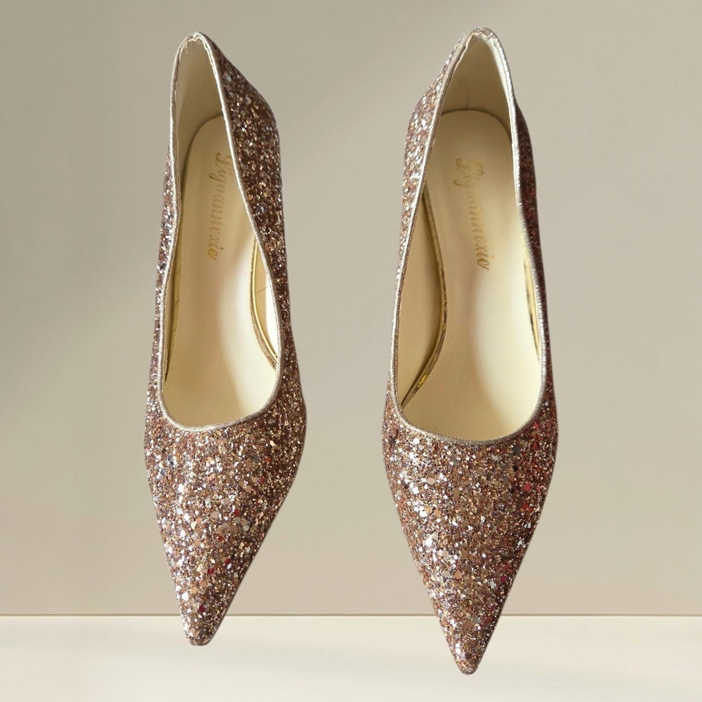 Rose Gold Glitter Pointed Toe Stiletto Pumps Size 39 /‎ US 8